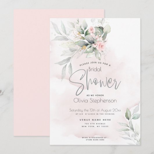 Invitation Mariage | Jardin Floral Rustique rose pâle (Devant / Derrière)