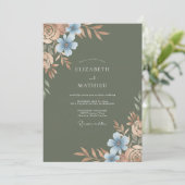 Invitation Mariage Jardin Olive Azur Fleur (Debout devant)