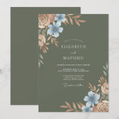 Invitation Mariage Jardin Olive Azur Fleur (Devant / Derrière)