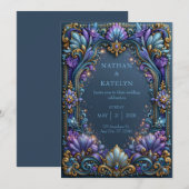 Invitation Mariage Jardin Papillon Améthyste (Devant / Derrière)