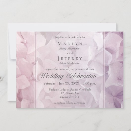 Invitation Mariage Jardin rose vif et violet Hydrangea (Devant)