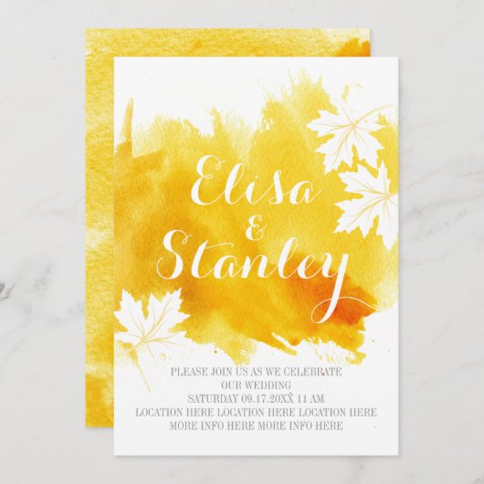 Invitation Mariage jaune abstrait moderne (Devant / Derrière)