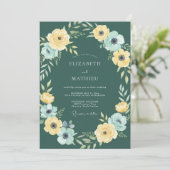 Invitation Mariage Jaune Aqua Feuillage Eucalyptus (Debout devant)