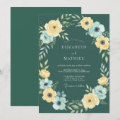 Invitation Mariage Jaune Aqua Feuillage Eucalyptus (Devant / Derrière)