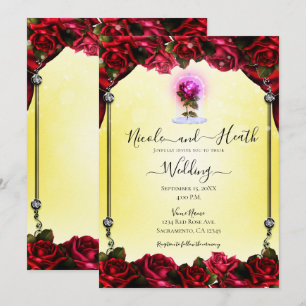 Invitation Mariage Jaune Argent Rose Rouge Lueur Magique