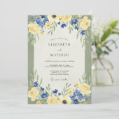 Invitation Mariage Jaune Azure Ranunculus Eucalyptus (Debout devant)