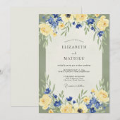 Invitation Mariage Jaune Azure Ranunculus Eucalyptus (Devant / Derrière)
