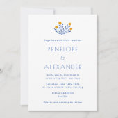 Invitation Mariage Jaune Bleu Folk Floral Moderne (Devant)