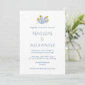 Invitation Mariage Jaune Bleu Folk Floral Moderne (Debout devant)