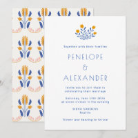 Mariage Jaune Bleu Folk Floral Moderne