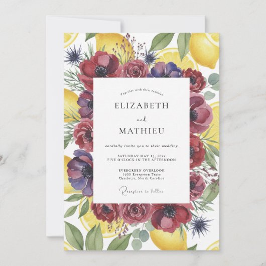 Invitation Mariage Jaune Citron et Pavot (Devant)