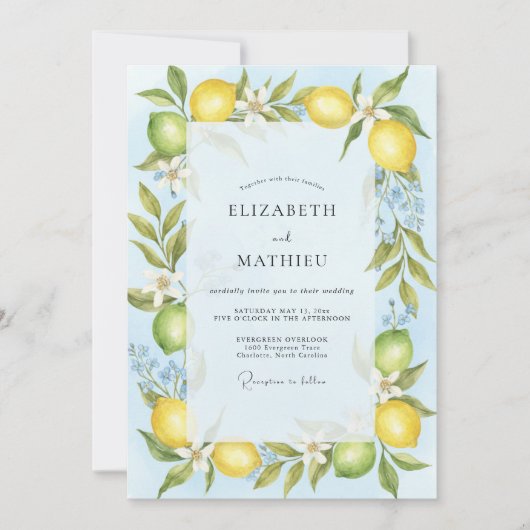 Invitation Mariage Jaune Citron Vert Eucalyptus (Devant)