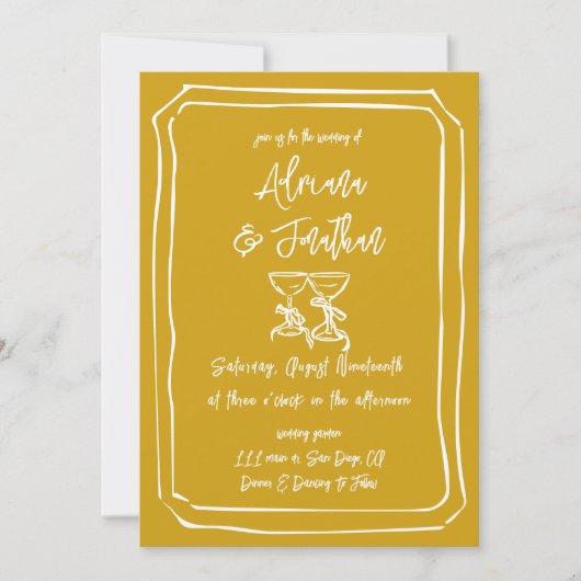 Invitation Mariage Jaune de moutarde de la main moderne (Devant)