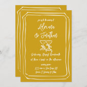 Invitation Mariage Jaune de moutarde de la main moderne (Devant / Derrière)