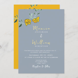 Invitation Mariage jaune et bleu foncé