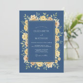 Invitation Mariage Jaune Éthéré Navy Fleur (Debout devant)