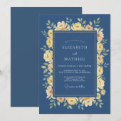 Invitation Mariage Jaune Éthéré Navy Fleur (Devant / Derrière)