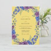 Invitation Mariage Jaune Indigo Améthyste Feuillu (Debout devant)