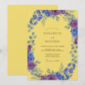 Invitation Mariage Jaune Indigo Améthyste Feuillu (Devant / Derrière)
