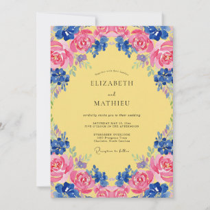 Invitation Mariage Jaune Magenta Cobalt Bloom