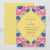 Invitation Mariage Jaune Magenta Cobalt Bloom (Devant / Derrière)