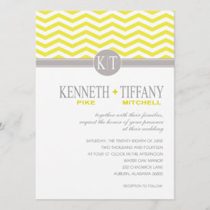 Invitation Mariage jaune Mitchell Chevron Monogramme