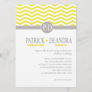 Invitation Mariage jaune Monogram Chevron Danch