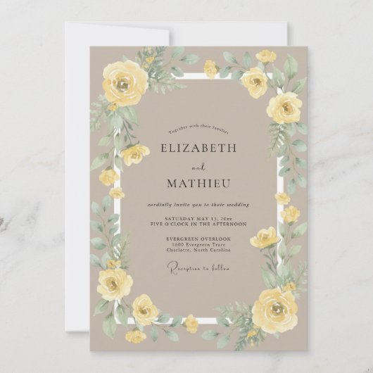 Invitation Mariage Jaune Ranunculus Sable Eucalyptus (Devant)
