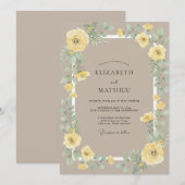 Invitation Mariage Jaune Ranunculus Sable Eucalyptus (Devant / Derrière)