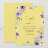 Invitation Mariage Jaune Renoncule Pourpre Eucalyptus (Devant / Derrière)