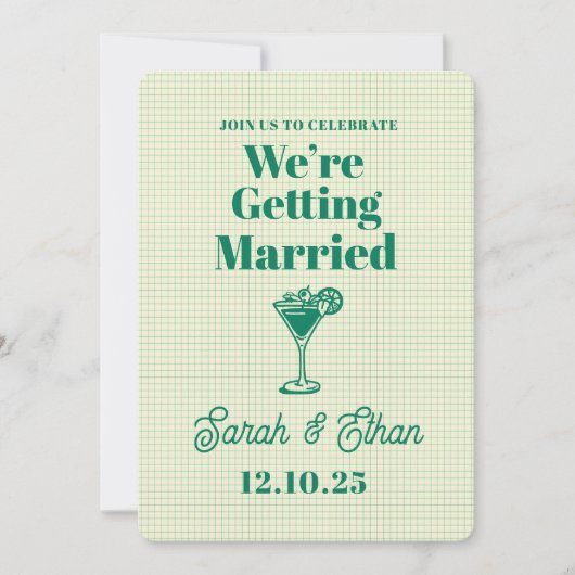 Invitation Mariage Jaune Vert Rayé Rétro Funky (Devant)