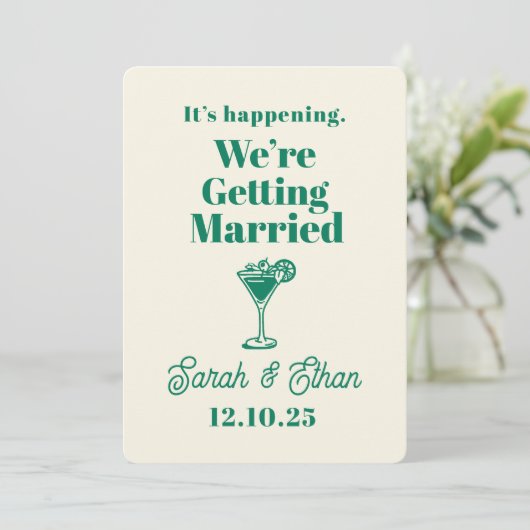 Invitation Mariage Jaune Vert Rayé Rétro Funky (Debout devant)