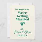 Invitation Mariage Jaune Vert Rayé Rétro Funky (Devant)