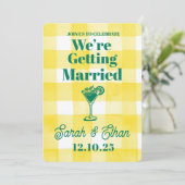 Invitation Mariage Jaune Vert Rayé Rétro Funky (Debout devant)