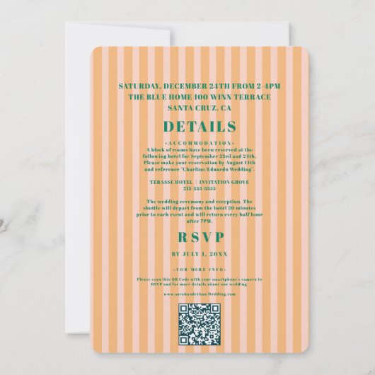 Invitation Mariage Jaune Vert Rayé Rétro Funky (Dos)