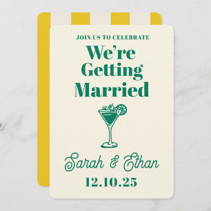 Invitation Mariage Jaune Vert Rayé Rétro Funky