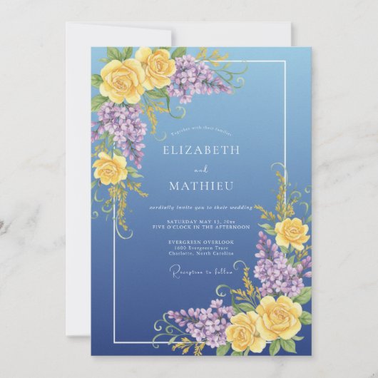 Invitation Mariage Jaune Violet Lilas Eucalyptus (Devant)