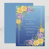 Invitation Mariage Jaune Violet Lilas Eucalyptus (Devant / Derrière)