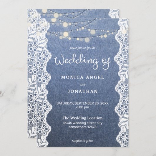 Invitation Mariage Jean Lace & Lumières de Chaîne (Devant / Derrière)