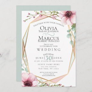 Invitation Mariage   Jolies fleurs et feuillage d'anémones
