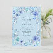 Invitation Mariage joyau aquarelle azur (Debout devant)