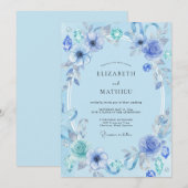 Invitation Mariage joyau aquarelle azur (Devant / Derrière)