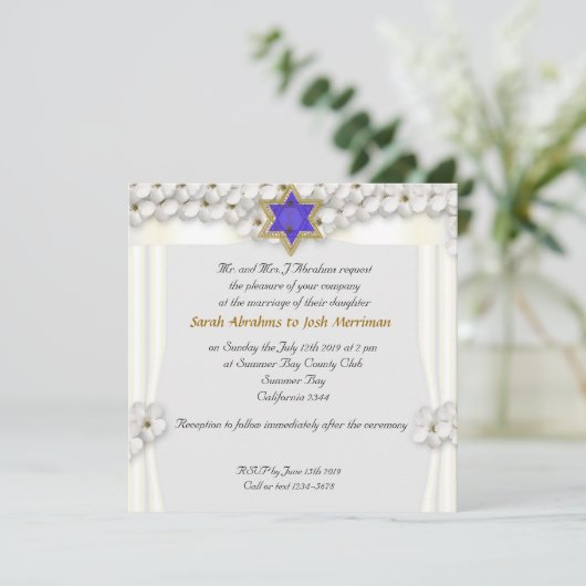 Invitation Mariage juif à baldaquin de fleurs blanches (Debout devant)