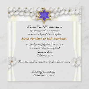 Invitation Mariage juif à baldaquin de fleurs blanches