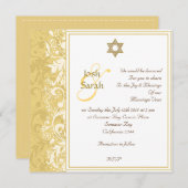 Invitation mariage juif de brocade blanc et doré (Devant / Derrière)