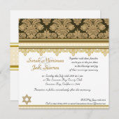 Invitation Mariage juif de brocard de damassé d'or (Devant / Derrière)