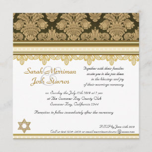 Invitation Mariage juif de brocard de damassé d'or