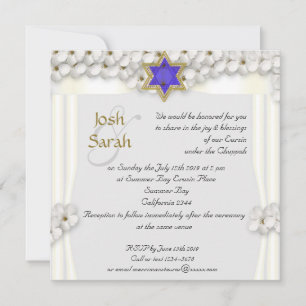 Invitation mariage juif des fleurs blanches