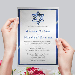 Invitation Mariage juif d'étoile de David bleue métallique
