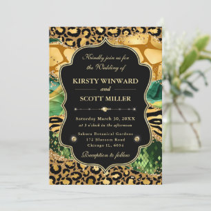 Invitation Mariage Jungle Safari Agate Léopard et Accents Dor